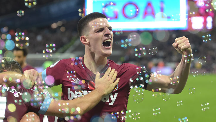 Declan Rice celebrates West Ham's victory over Burnley