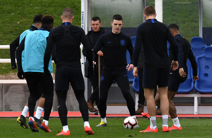 Declan Rice trains with England at St George's Park on Thursday