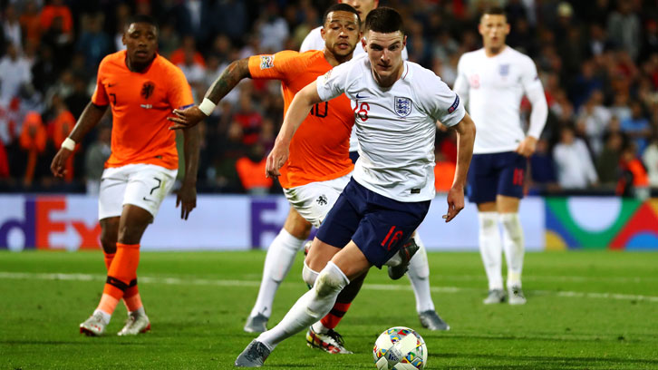 Declan Rice in UEFA Nations League action against the Netherlands