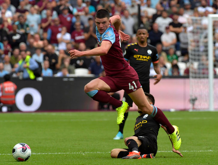 Declan Rice in action against Manchester City