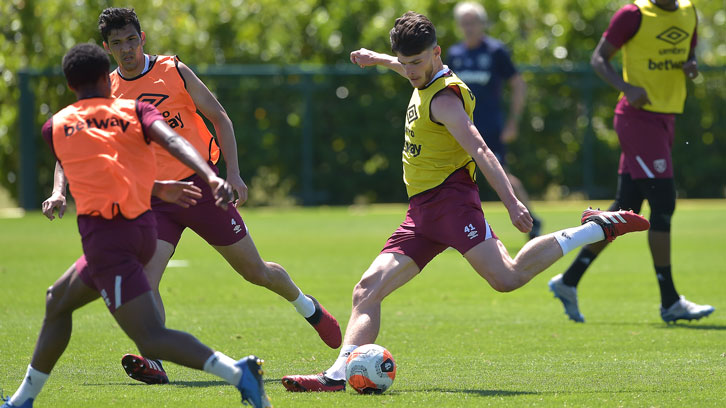 Declan Rice in training at Rush Green on Friday