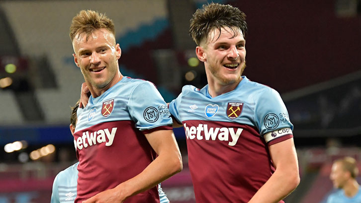 Declan Rice celebrates with match-winner Andriy Yarmolenko