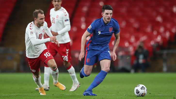 Declan Rice in action against Denmark