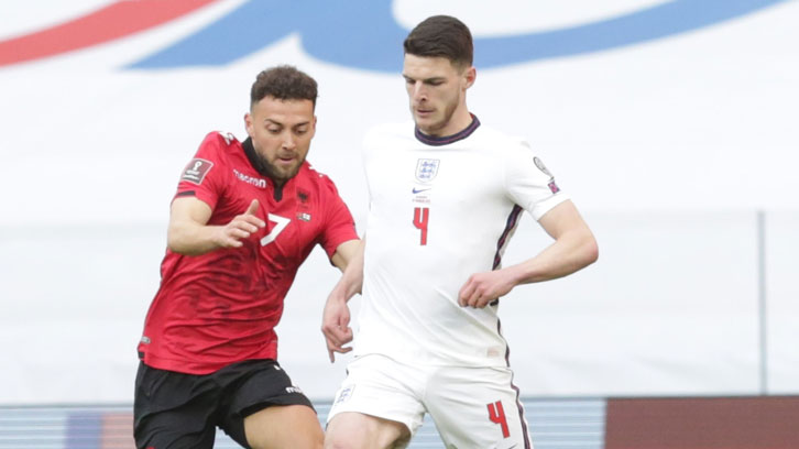 Declan Rice in action for England against Albania