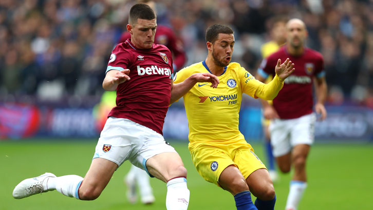 Declan Rice keeps tabs on Chelsea's Eden Hazard