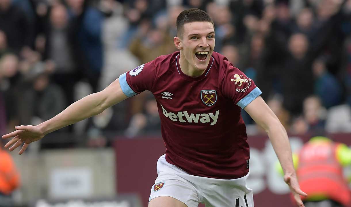 Declan Rice celebrates against Arsenal