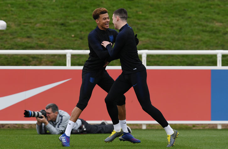 Declan Rice trains alongside Tottenham Hotspur's Dele Alli