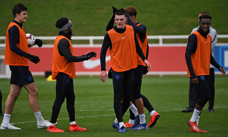 Declan Rice trains with the England squad at St George's Park on Tuesday