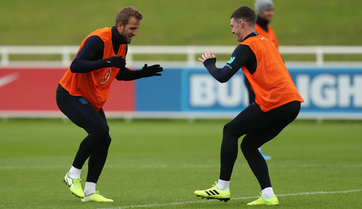 Declan Rice trains with Harry Kane