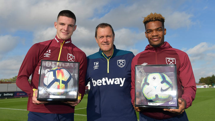 Academy Manager Terry Westley with Declan Rice and Grady Diangana
