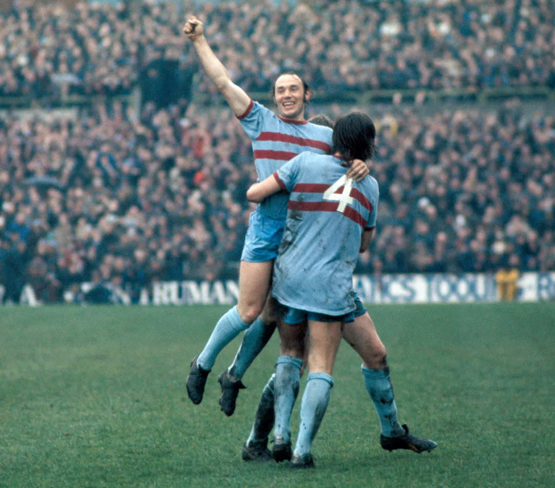 Pop Robson celebrates scoring at Crystal Palace on 24 March 1973