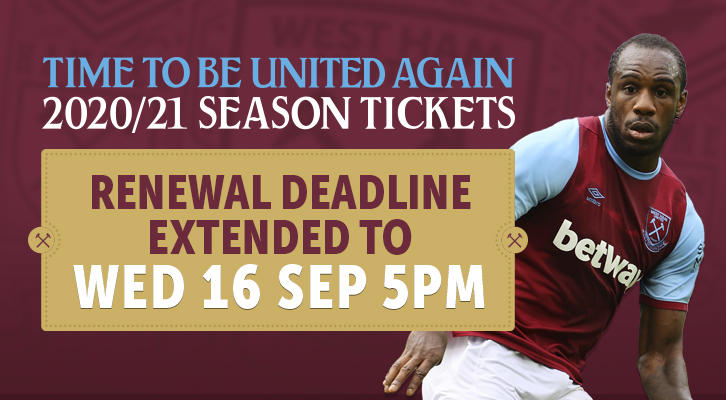 Season Ticket renewal deadline extended to 16 September