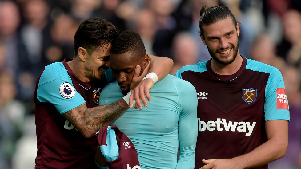 Diafra Sakho celebrates his goal against Swansea