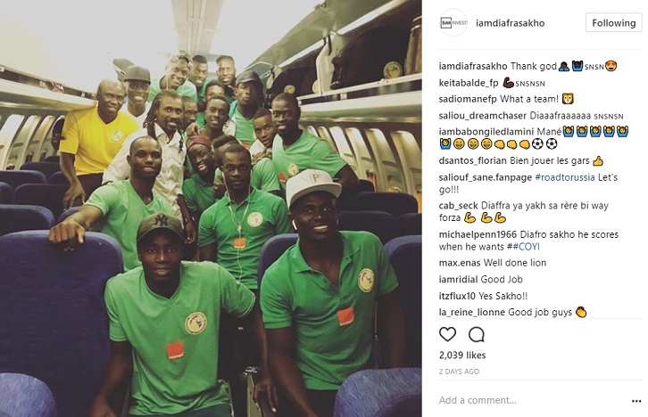 Diafra Sakho and his Senegal teammates celebrate victory in the Cape Verde Islands