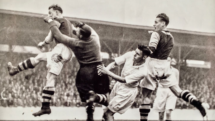 Sam Small (far left) scores one of his 120 goals for West Ham United