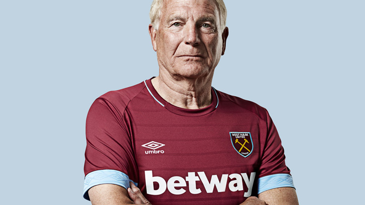 Sir Trevor Brooking in the 2018/19 Home shirt