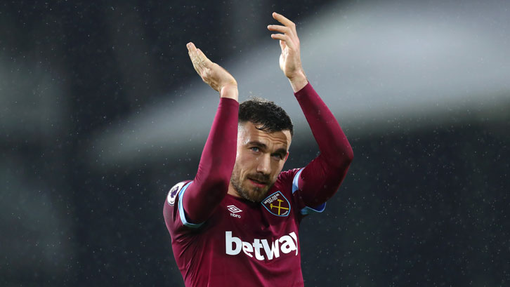 Robert Snodgrass acknowledges the fans at Fulham