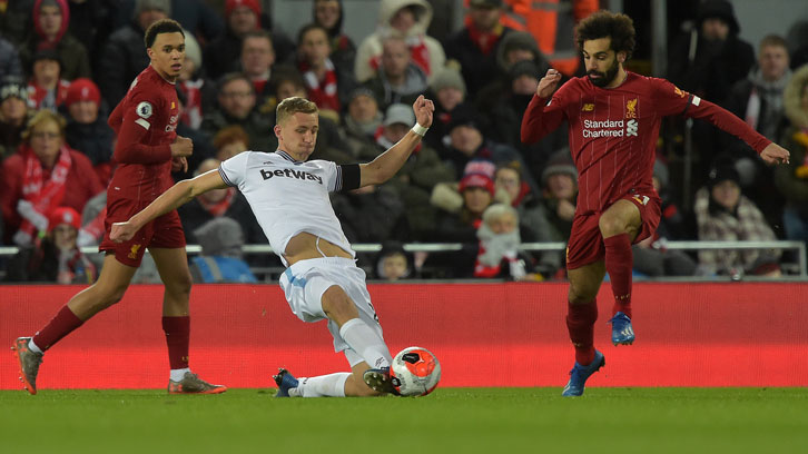 Tomas Soucek in action at Anfield