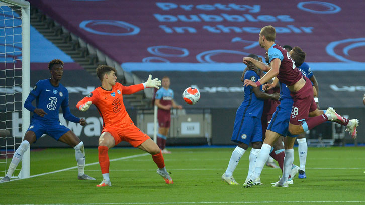 Tomáš Souček scores against Chelsea