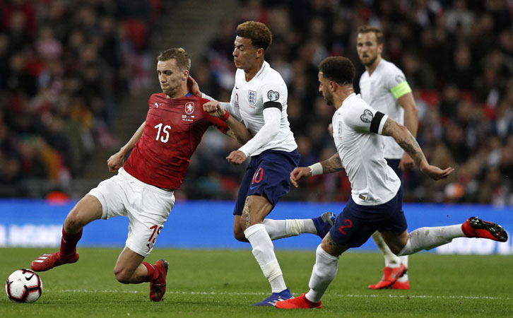 Soucek in action against England at Wembley