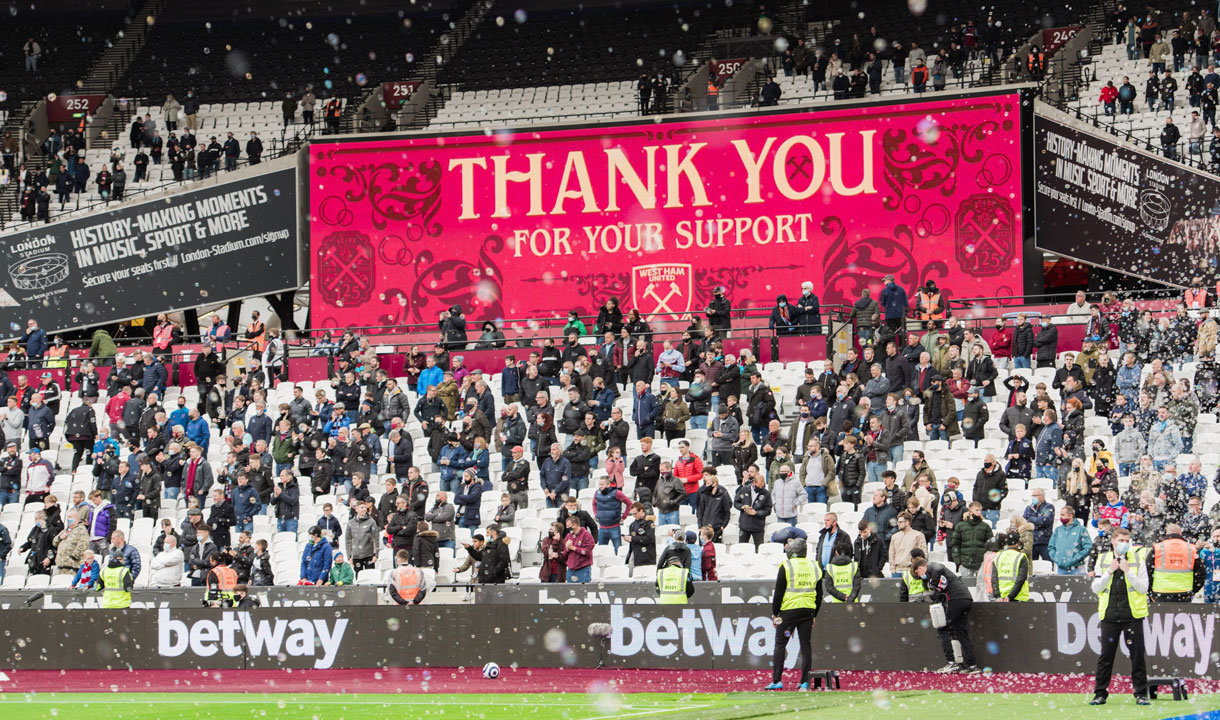 Hammers fans show their appreciation for the team after they sealed qualification for Europe against Southampton