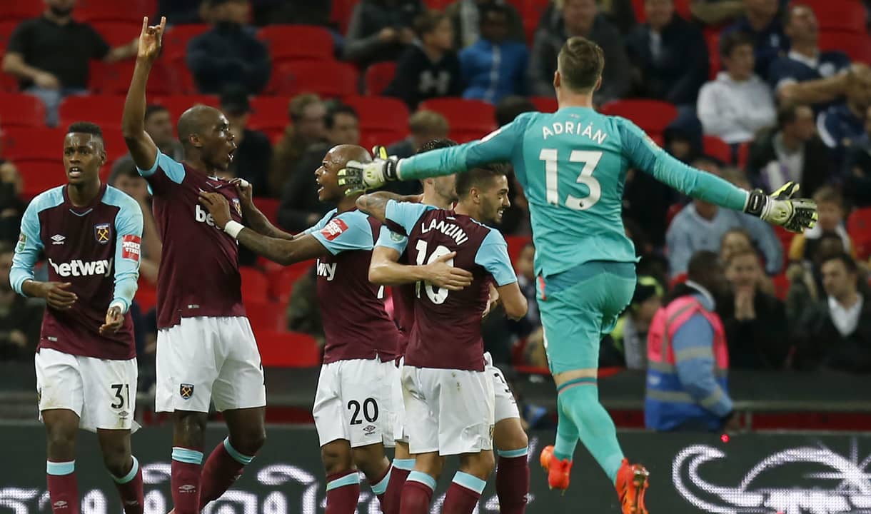The Hammers celebrate their win at Tottenham