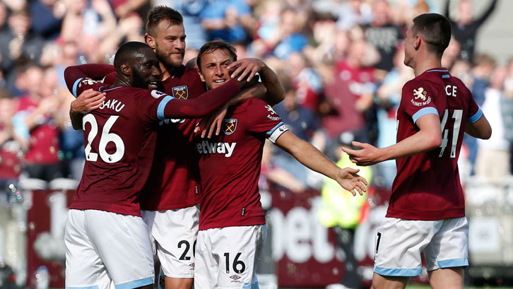 West Ham United celebrate scoring against Manchester United