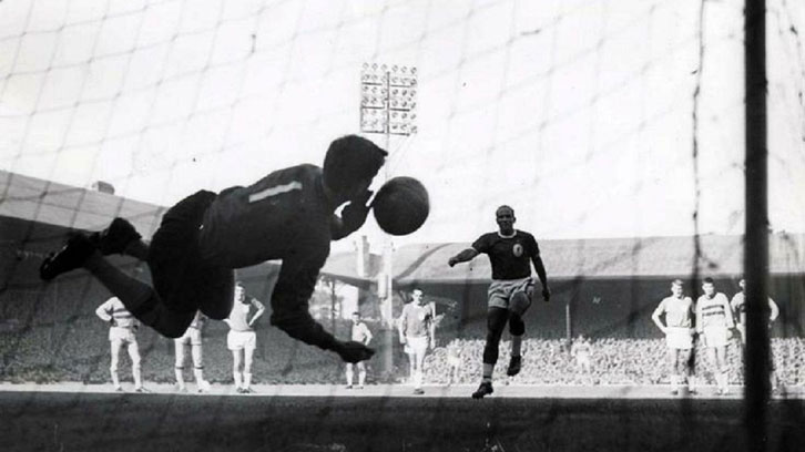 Jim Standen saves Ron Moran's penalty at Anfield in September 1963