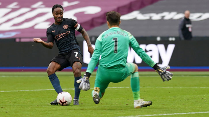 Raheem Sterling is denied by Lukasz Fabianski