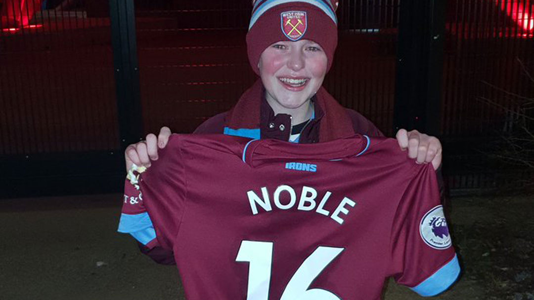 Stevie Whorlow with Mark Noble's shirt