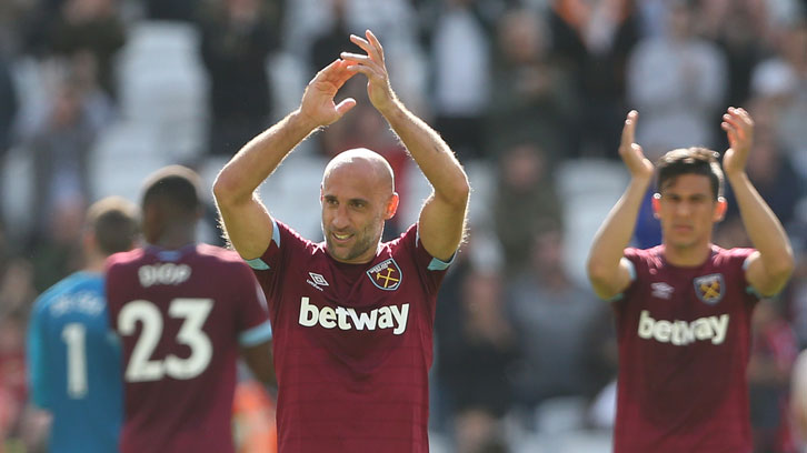 Pablo Zabaleta applauds the Claret and Blue Army