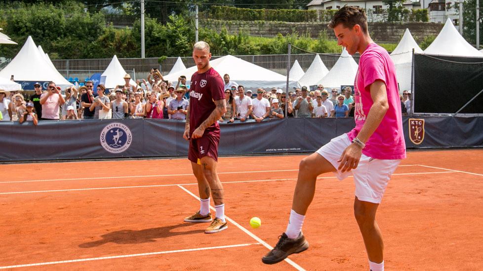 Marko Arnautovic and Dominic Thiem teamed up for a game of football tennis