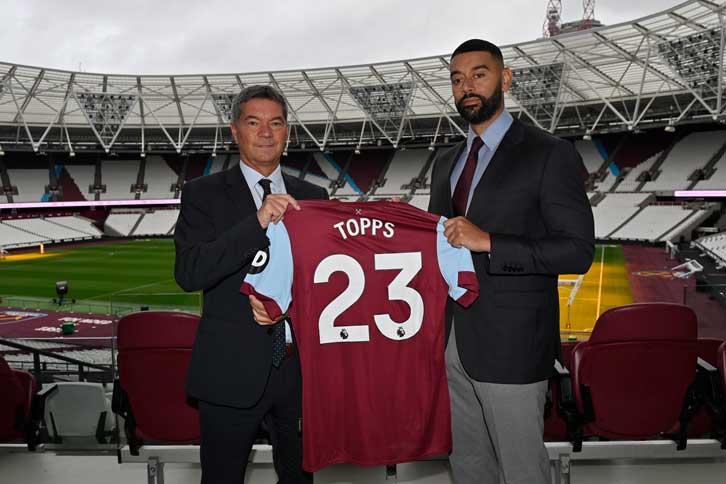 Topps' Mark Catlin with West Ham United chief commercial officer Nathan Thompson