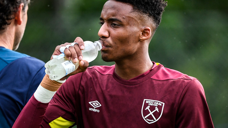 Nathan Trott takes a drink in training