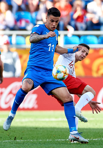 Gianluca Scamacca in action at the FIFA U-20 World Cup in Poland