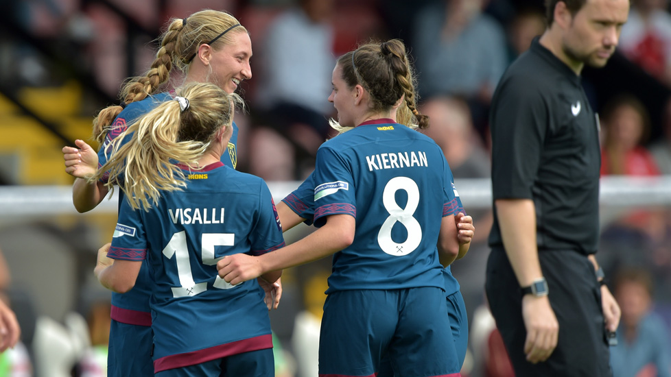 The Hammers celebrate Brianna Visalli's goal at Arsenal