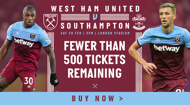 West Ham v Southampton tickets