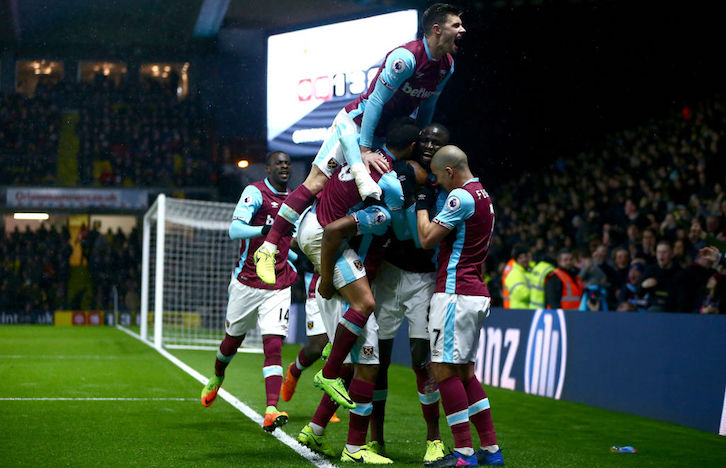 The players celebrate Andre Ayew's second half equaliser