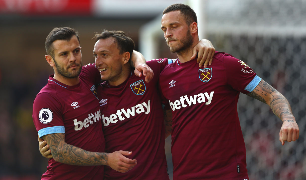 The Hammers celebrate their fourth goal at Watford