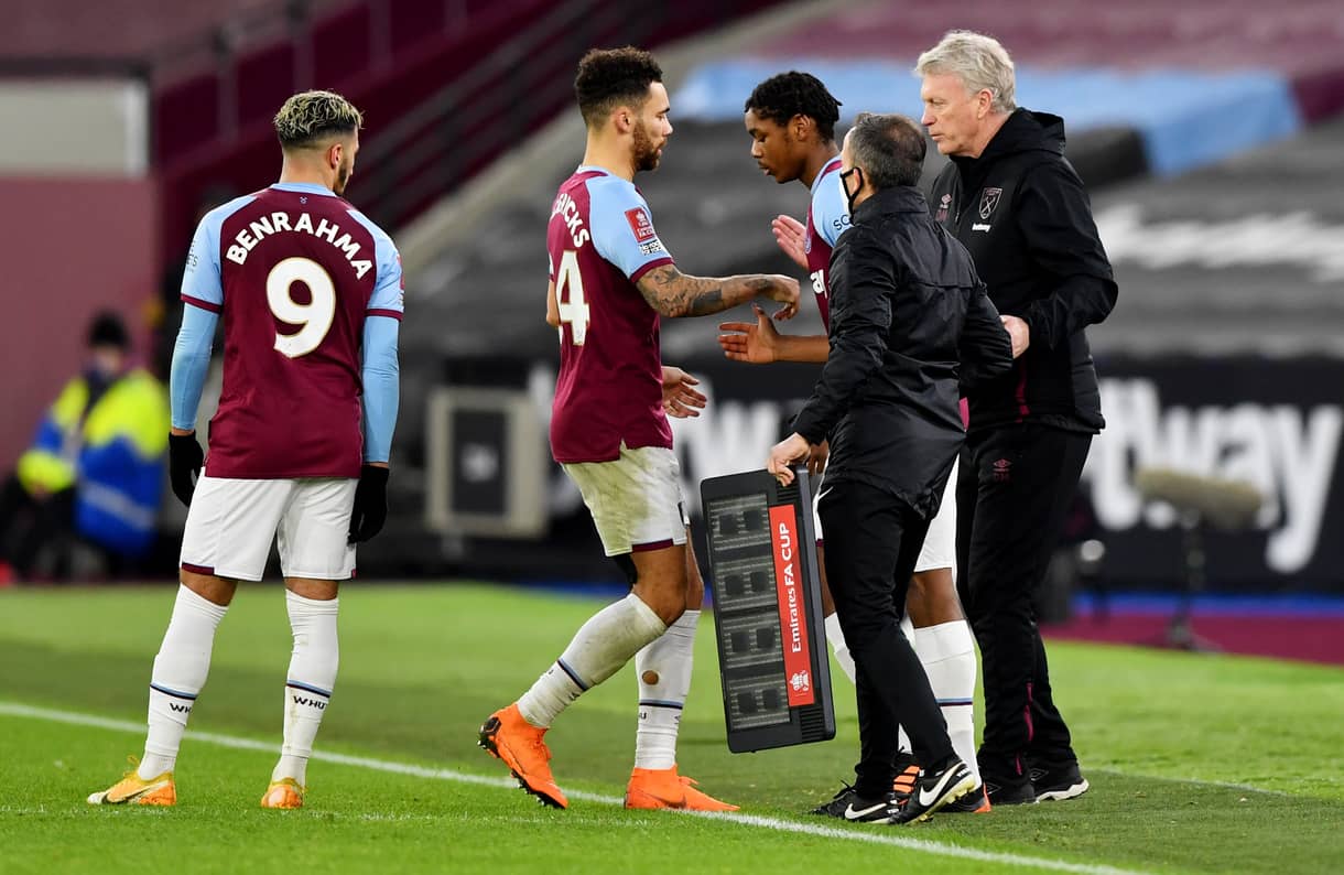 Jamal Baptiste comes onto the pitch for his West Ham United debut
