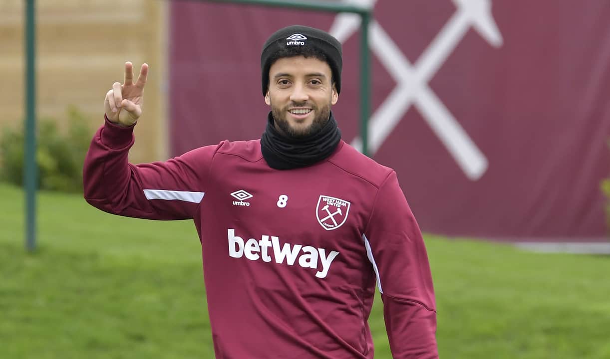 Felipe Anderson in training ahead of Sunday's trip to Manchester City
