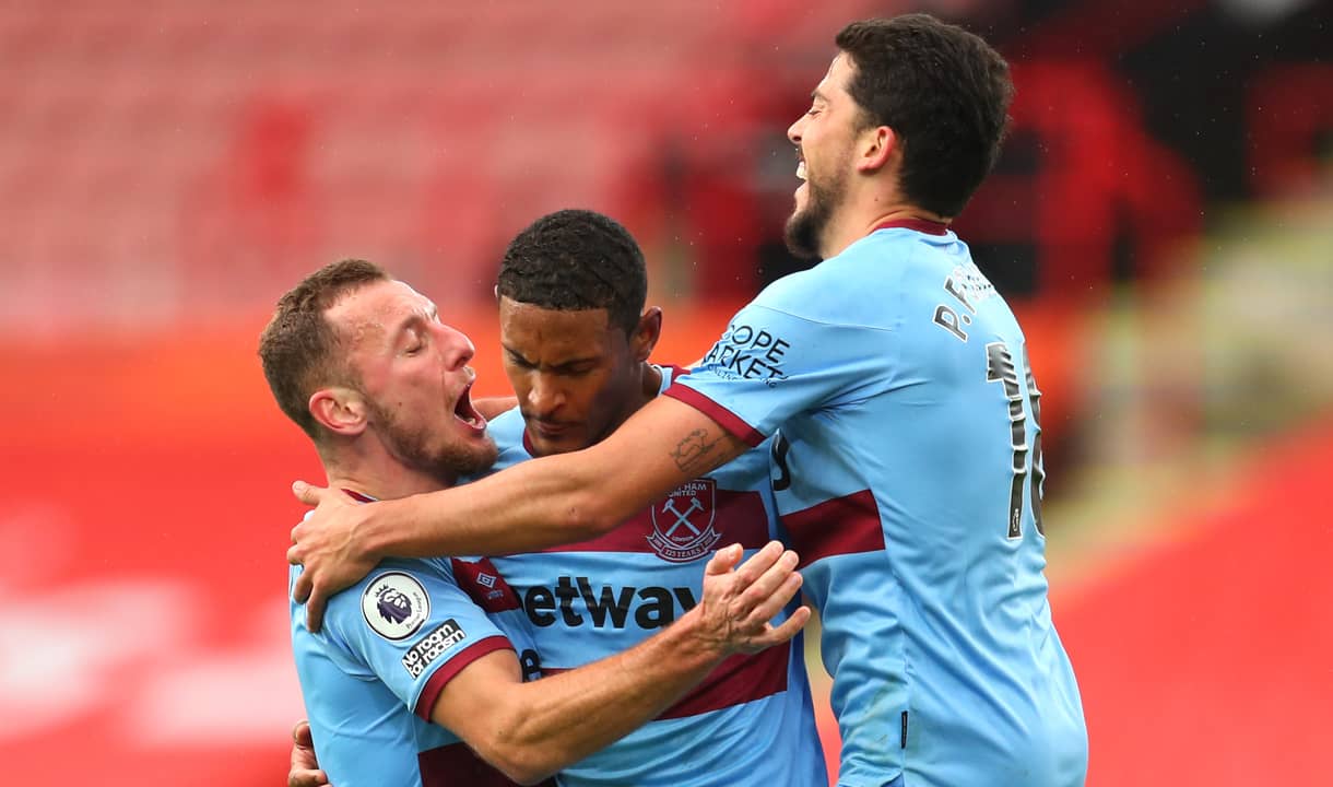 Sebastien Haller celebrates his goal at Sheffield United