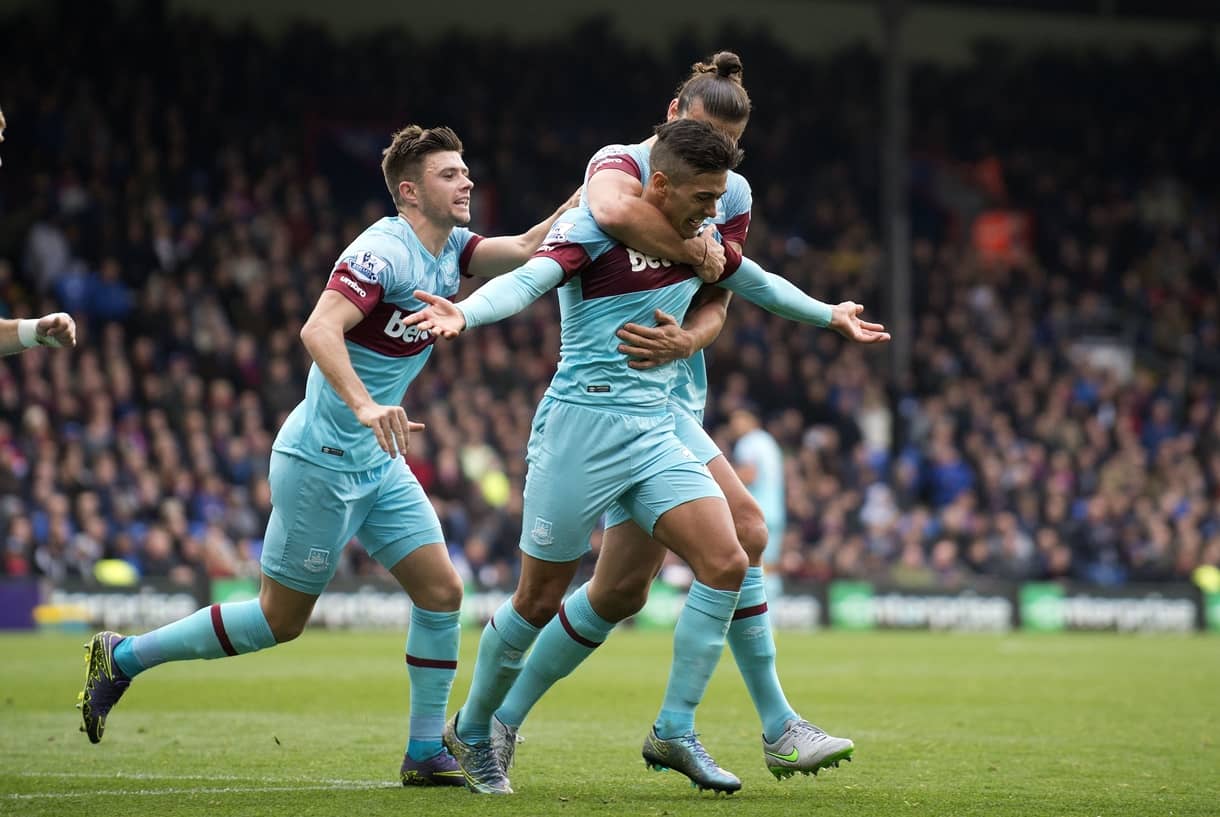 Manuel Lanzini celebrates a goal against Crystal Palace