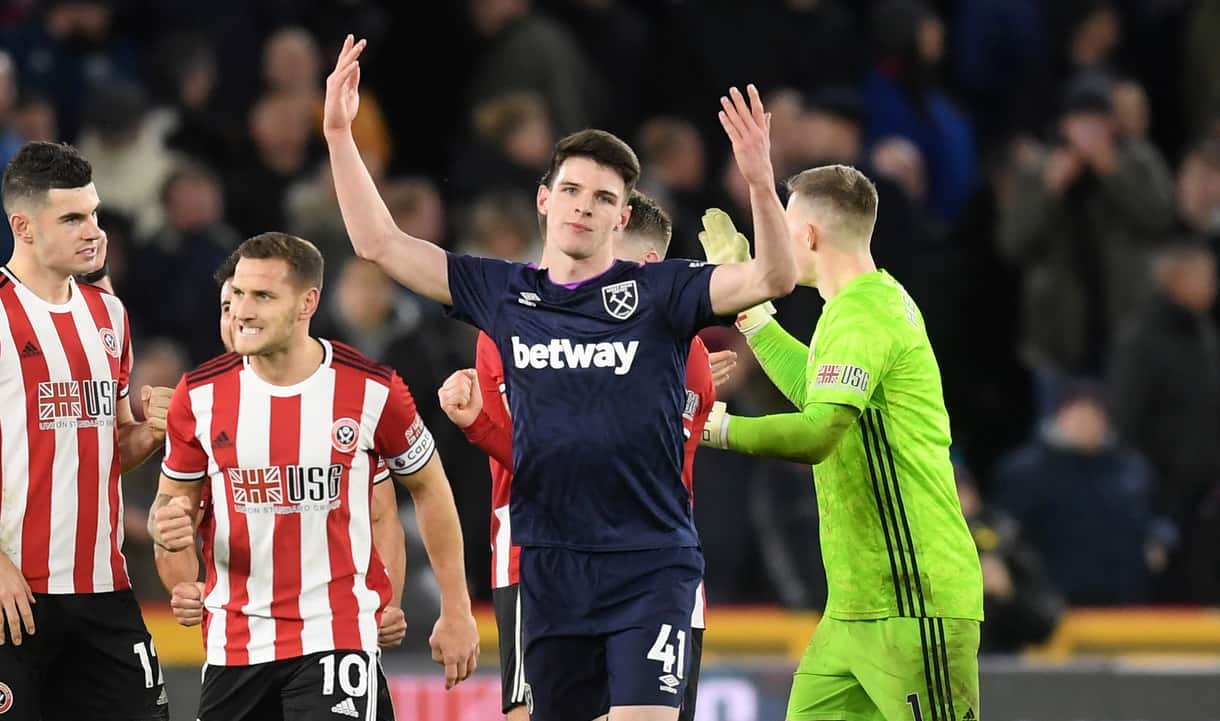 Declan Rice shows his frustration at the Hammers' goal being ruled out