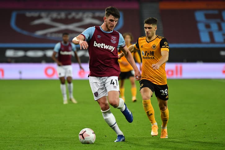 Declan Rice in action against Wolves