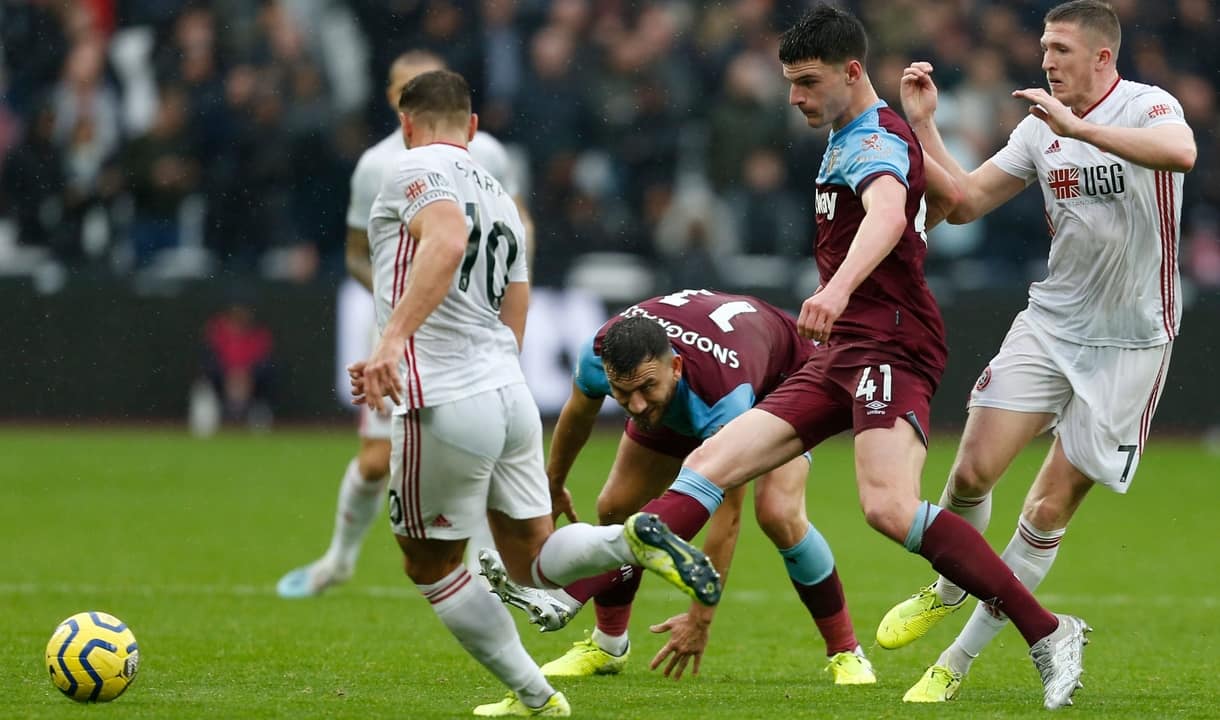 Declan Rice in action against Sheffield United