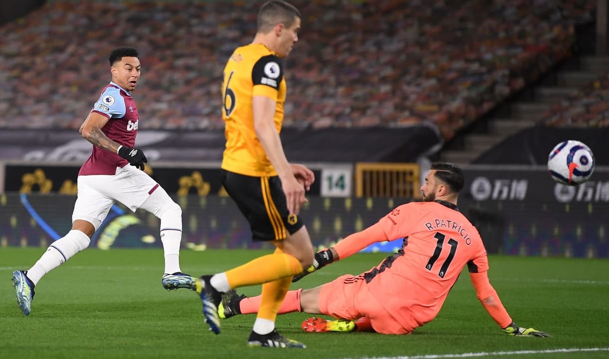 Jesse Lingard scores the Hammers' opening goal at Wolves