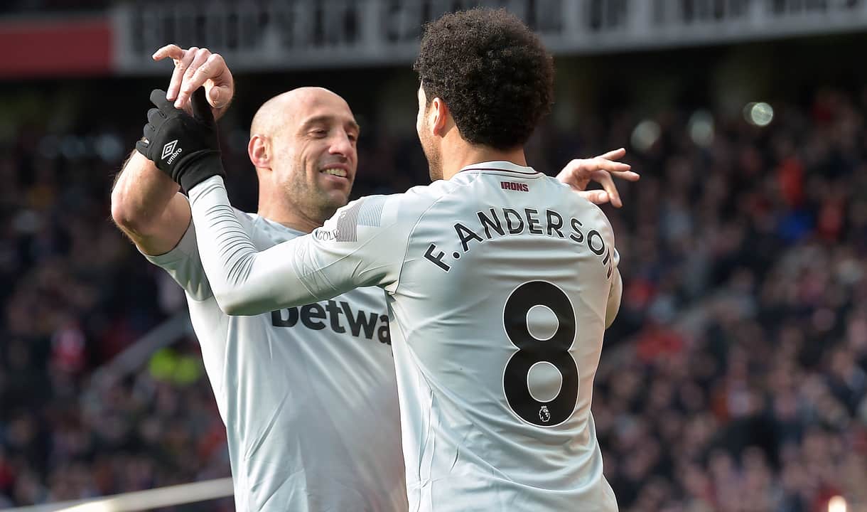 Pablo Zabaleta celebrates with Felipe Anderson