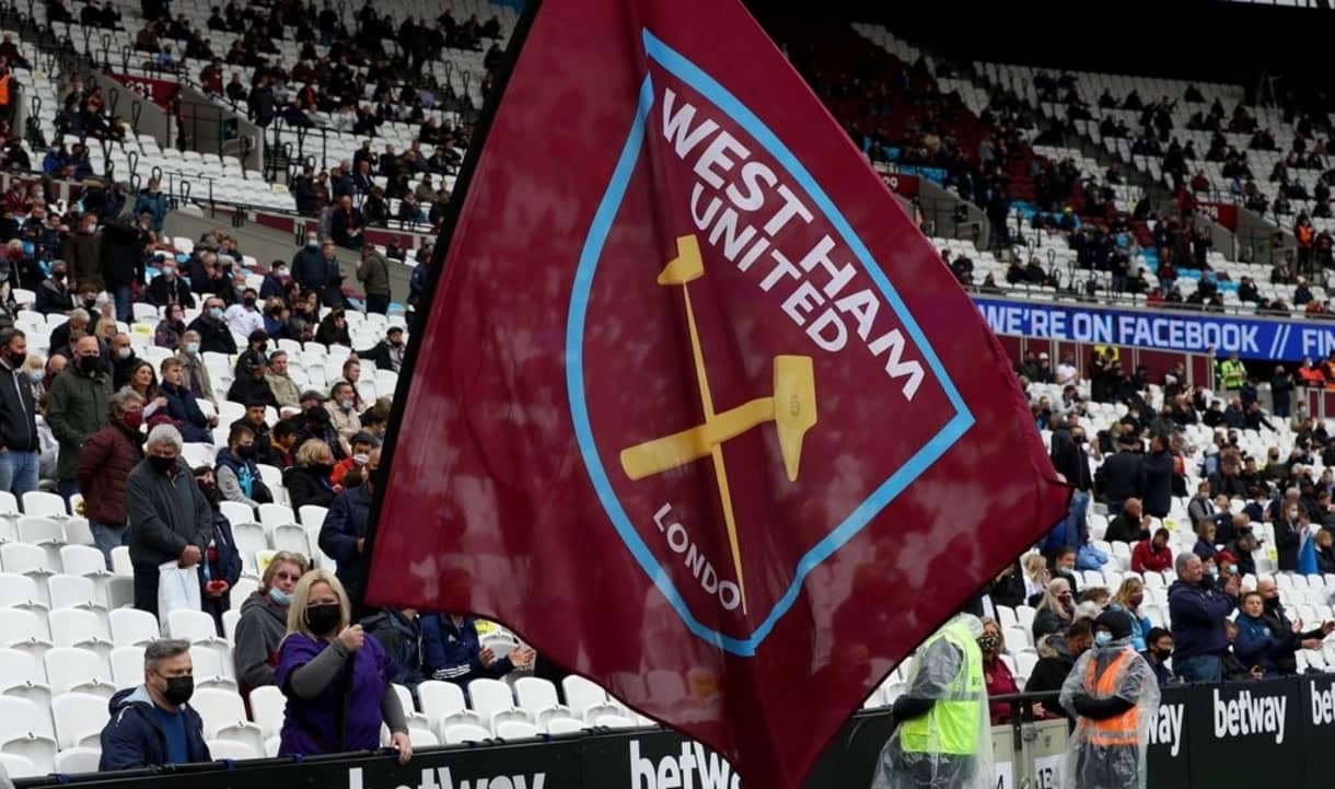 A flag bearer at the game against Southampton