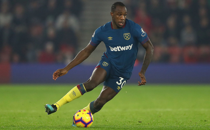 Michail Antonio drives with the ball against Southampton